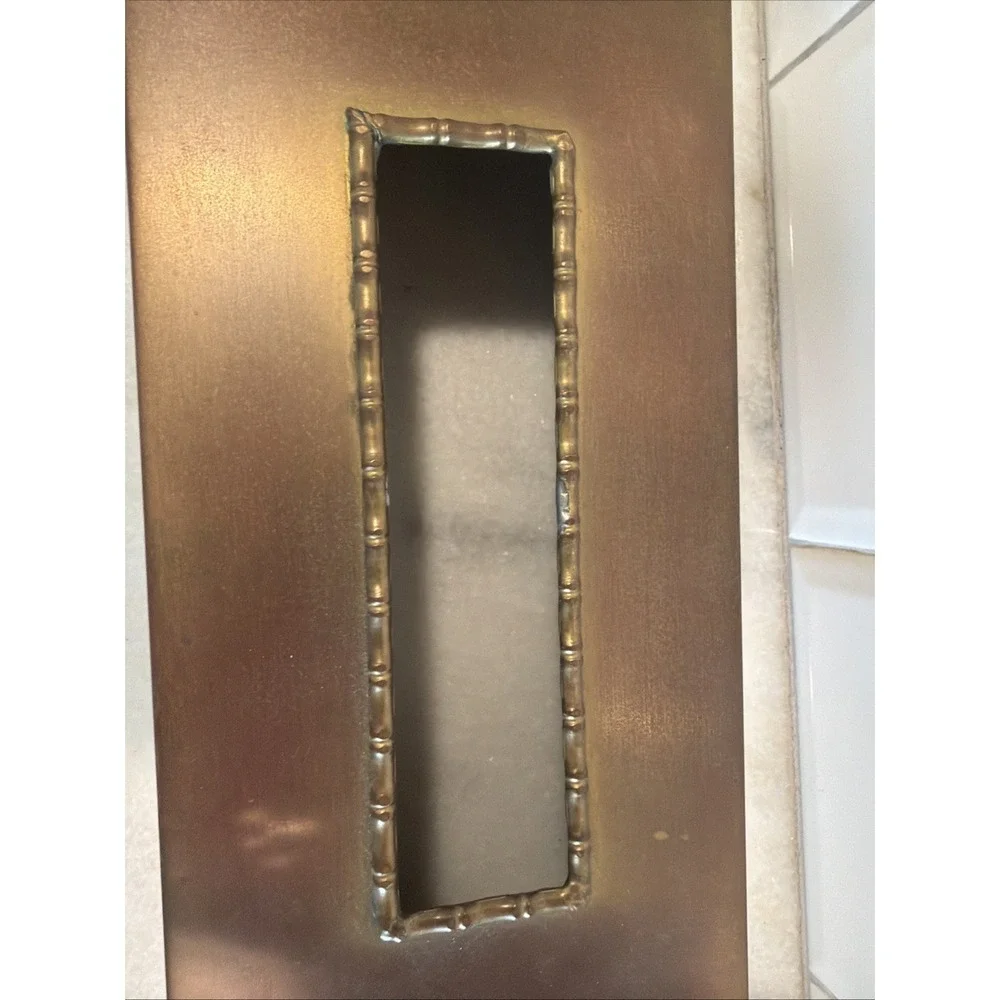 Vintage‎ Hollywood REGENCY Bronzed Brass Tissue Box Cover Bamboo Trim Look ES004